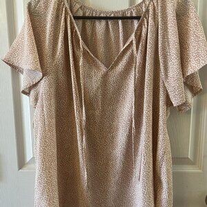 SHEIN pink and cream print blouse‎ short sleeve.  Size XL